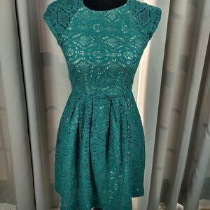 Mimi Chica Teal Lace Overlay Nude Slip Sheath Dress Size XS